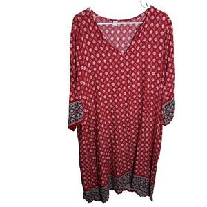 Brown Coco Dress Women's 2XL Red Printed Shift Midi Casual Summer Lightweight